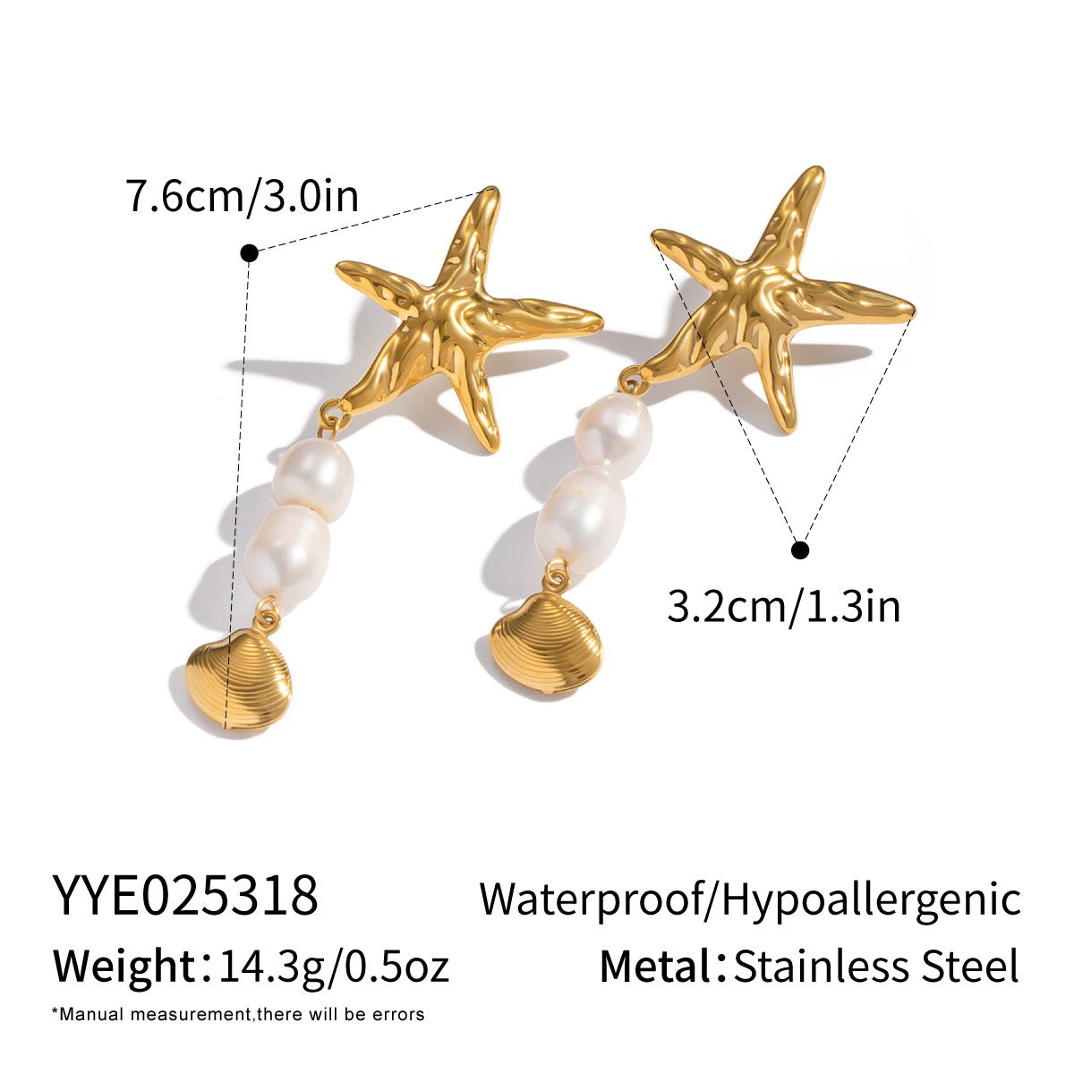 Starfish freshwater pearls earrings