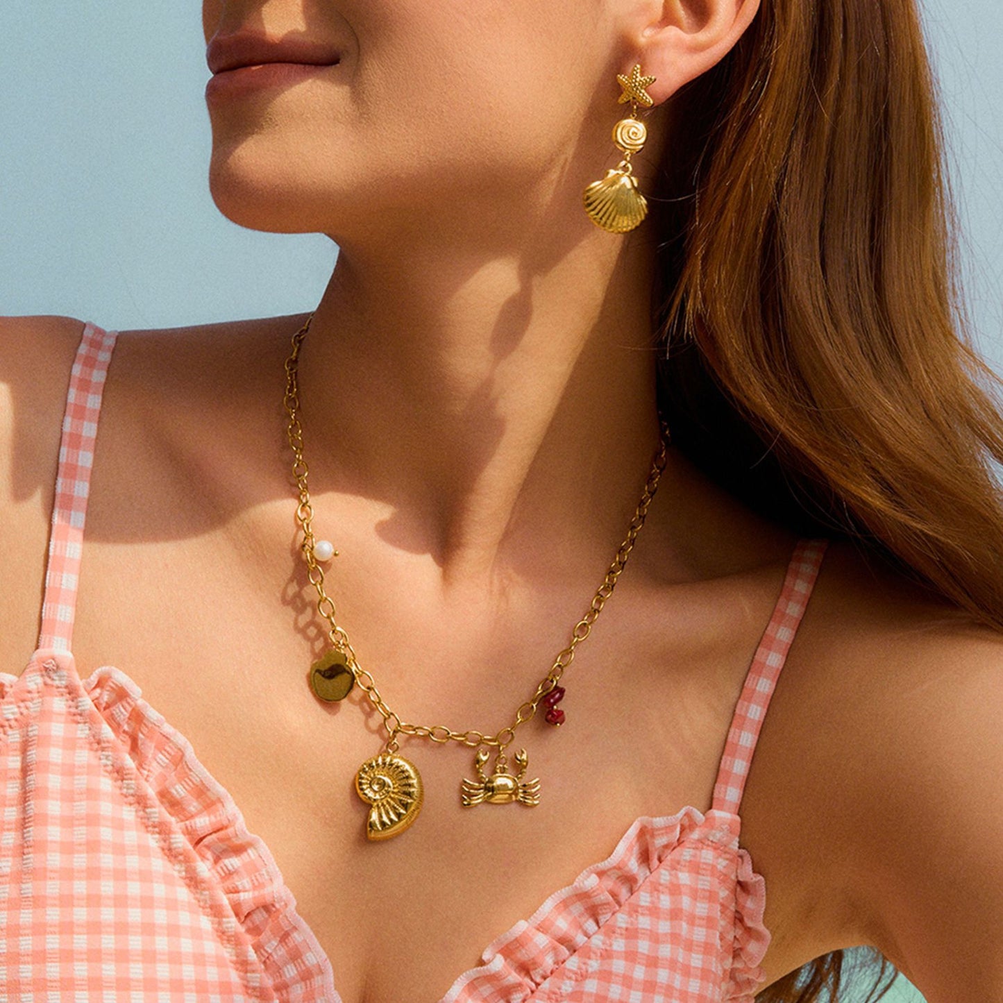 Red coral shell charm set