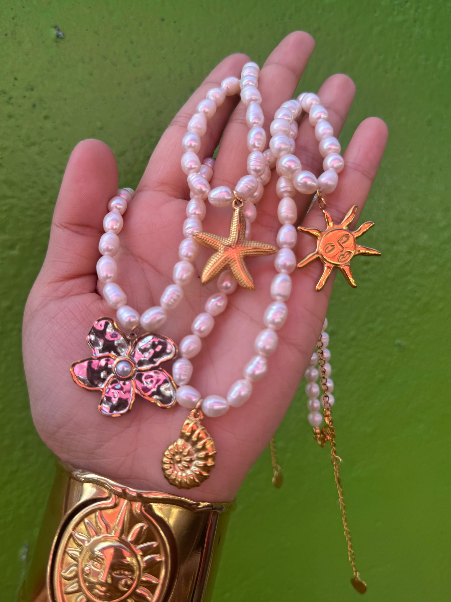 Freshwater pearl charm necklace
