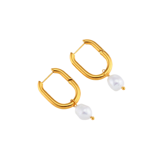 Kayla Square pearl hoops