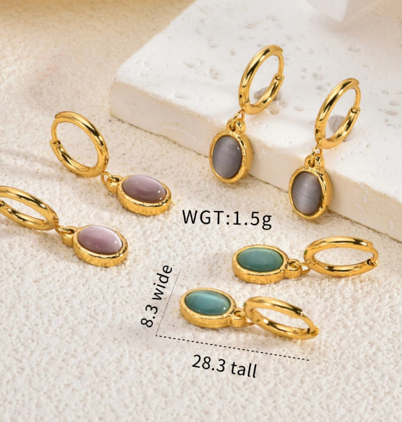Cat eye stone hoops