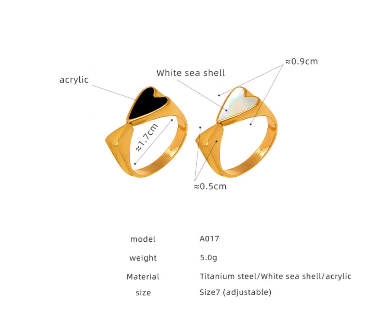 Mother of pearl heart rings