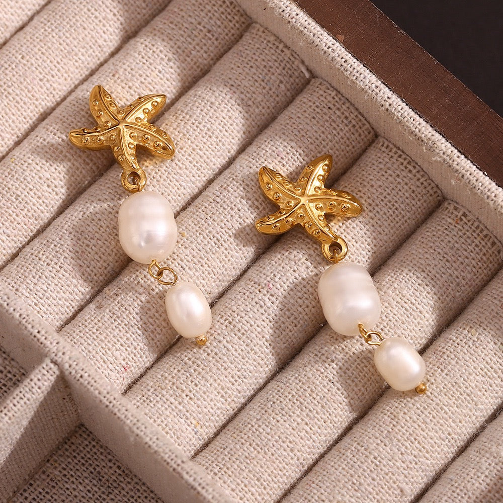 Starfish freshwater pearls earrings