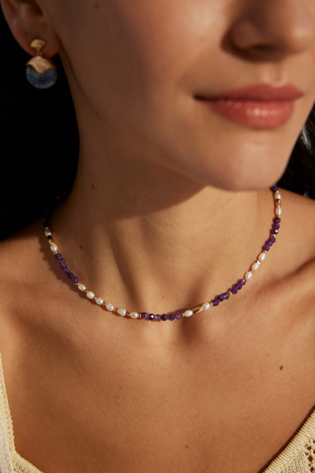 Amethyst purple pearl necklace