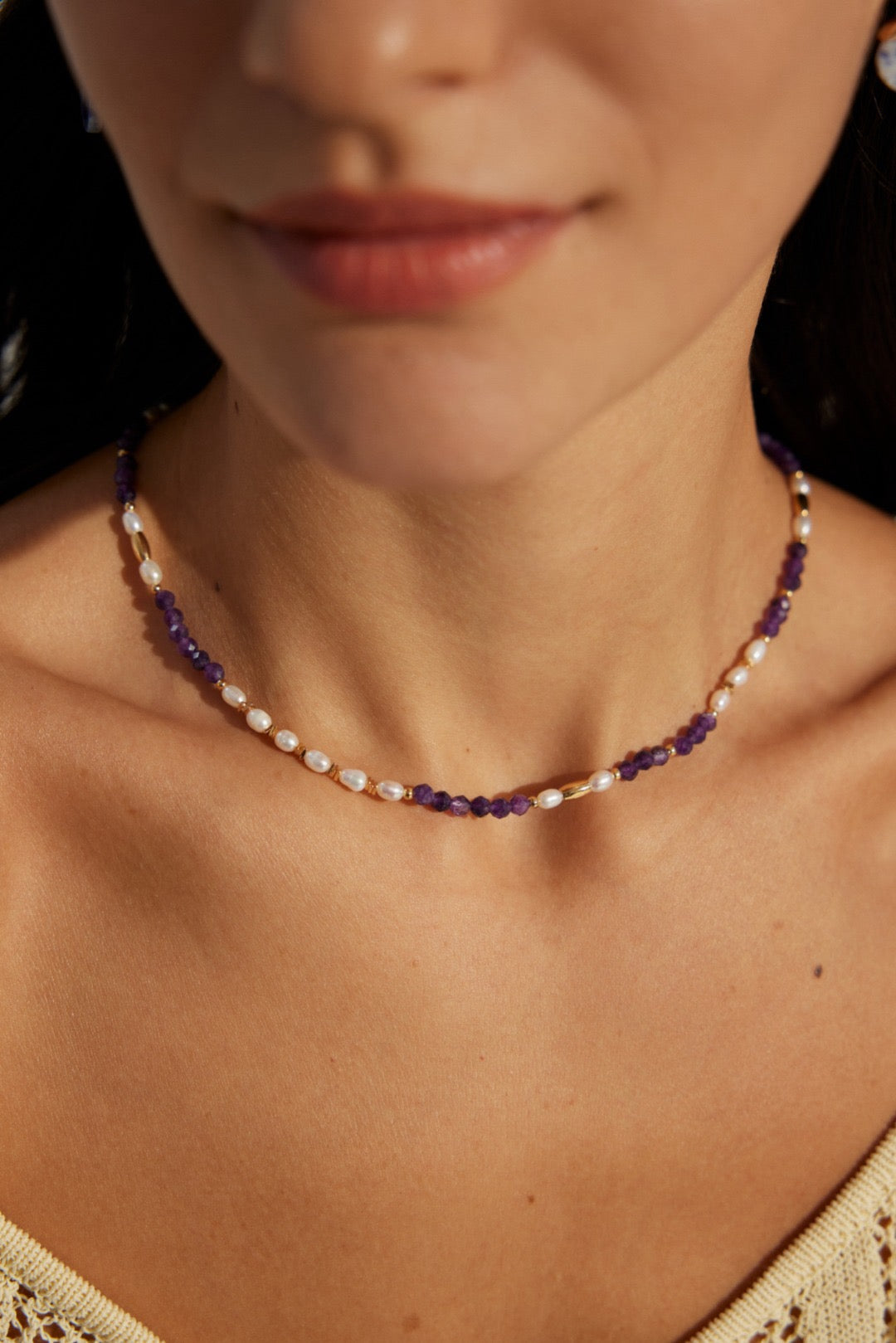 Amethyst purple pearl necklace