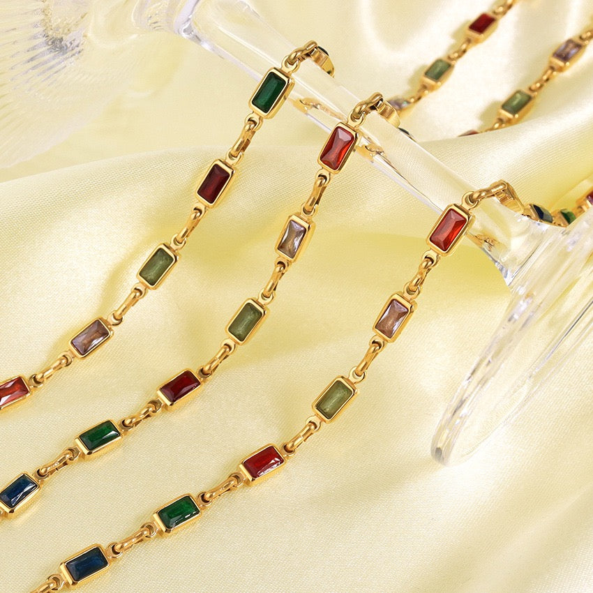 Square rainbow rock necklace