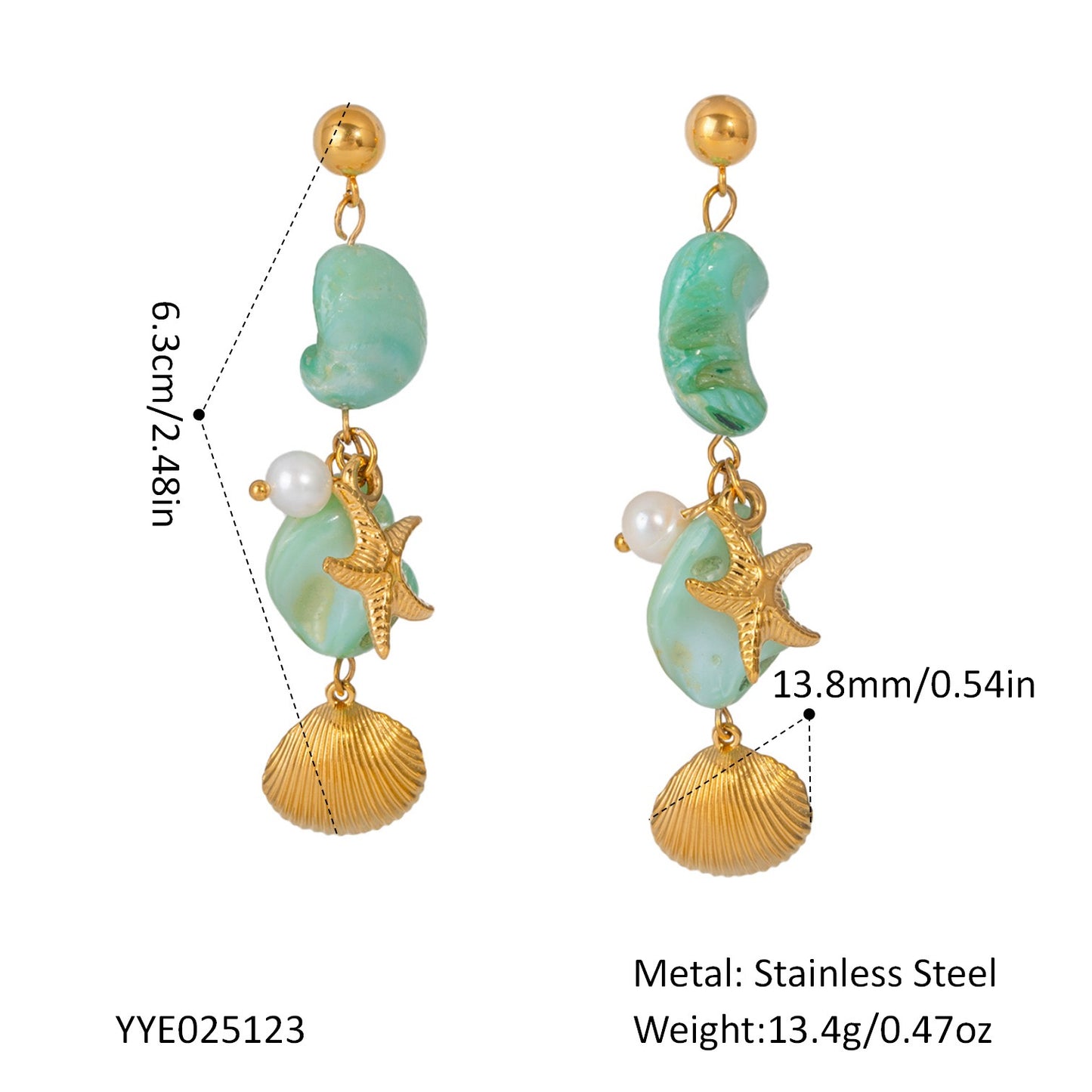 Green natural shell earrings