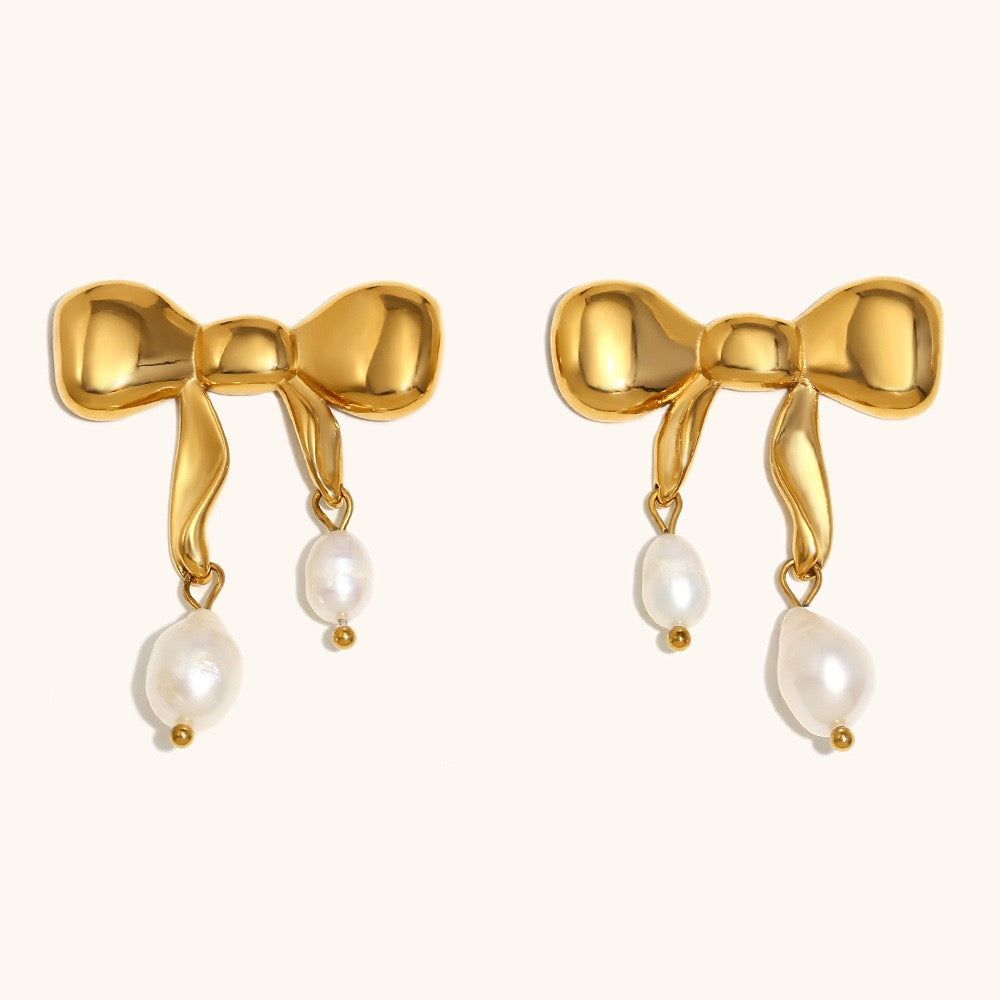 Diaz freshwater pearls bow earrings