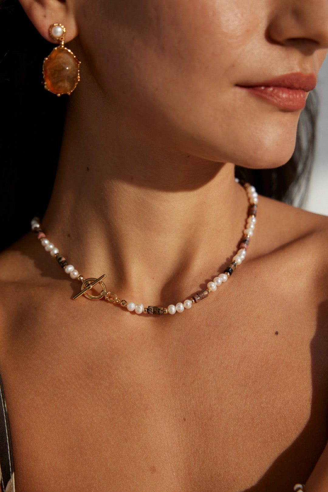 Tiger eye pearl necklace