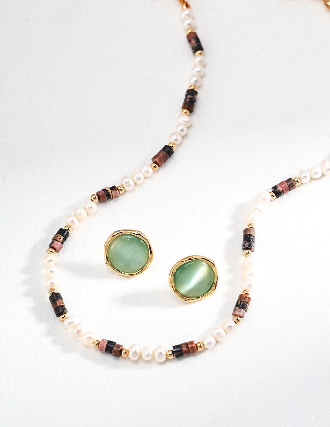 Tiger eye pearl necklace