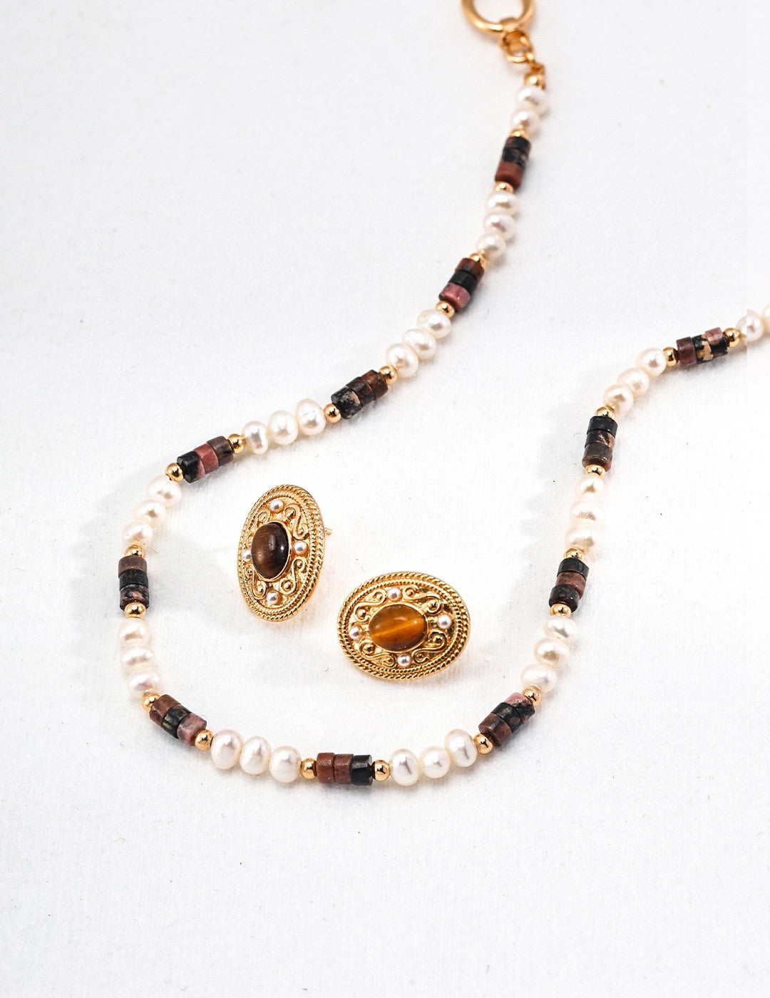 Tiger eye pearl necklace