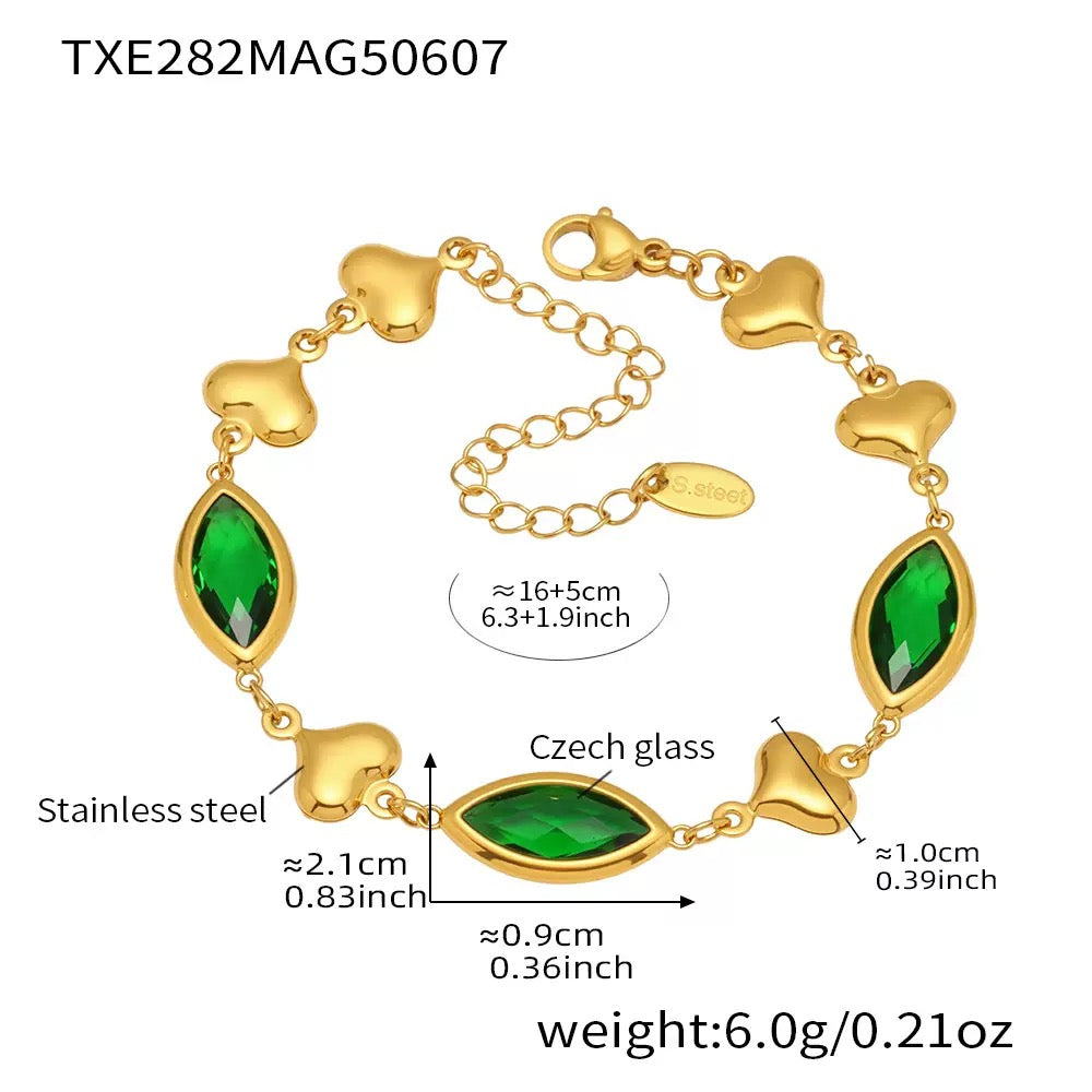 Heart rainbow glass bracelet