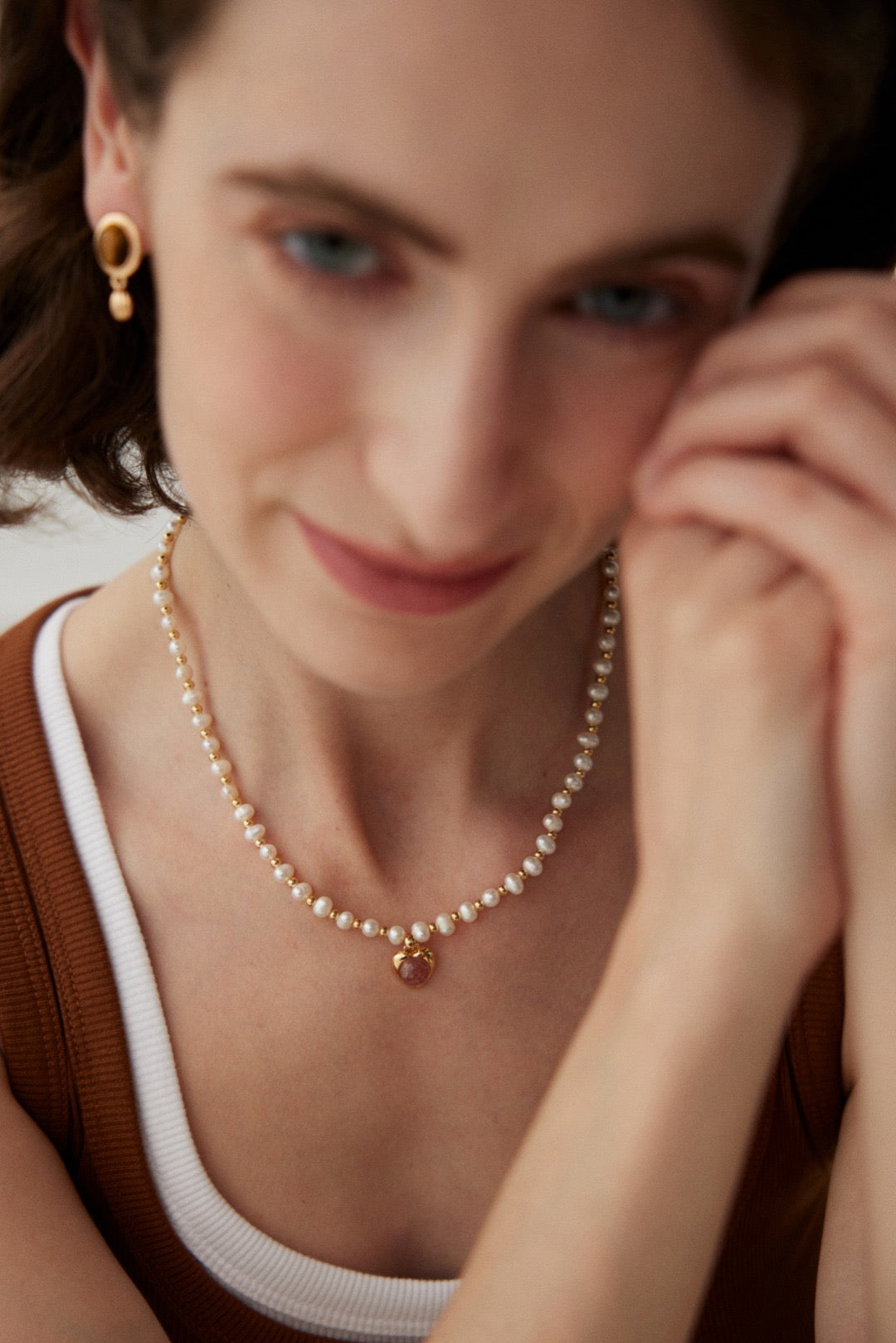 Iceland Strawberry quartz Pearl necklace