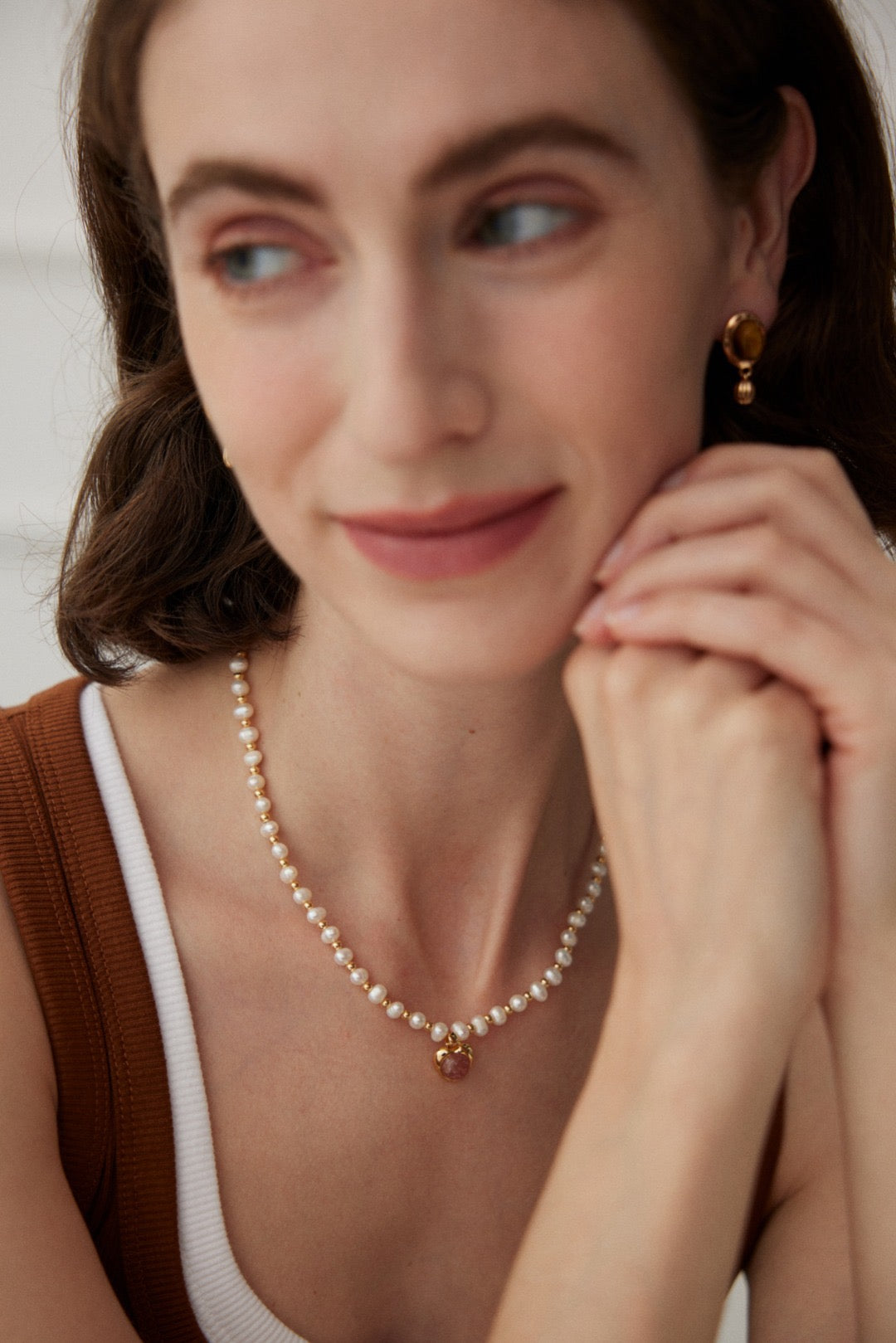 Iceland Strawberry quartz Pearl necklace