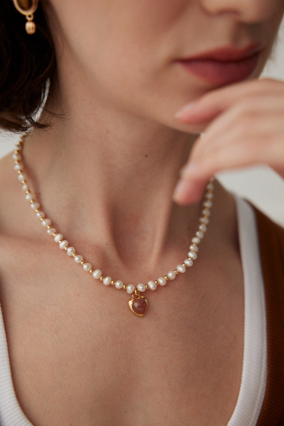 Iceland Strawberry quartz Pearl necklace