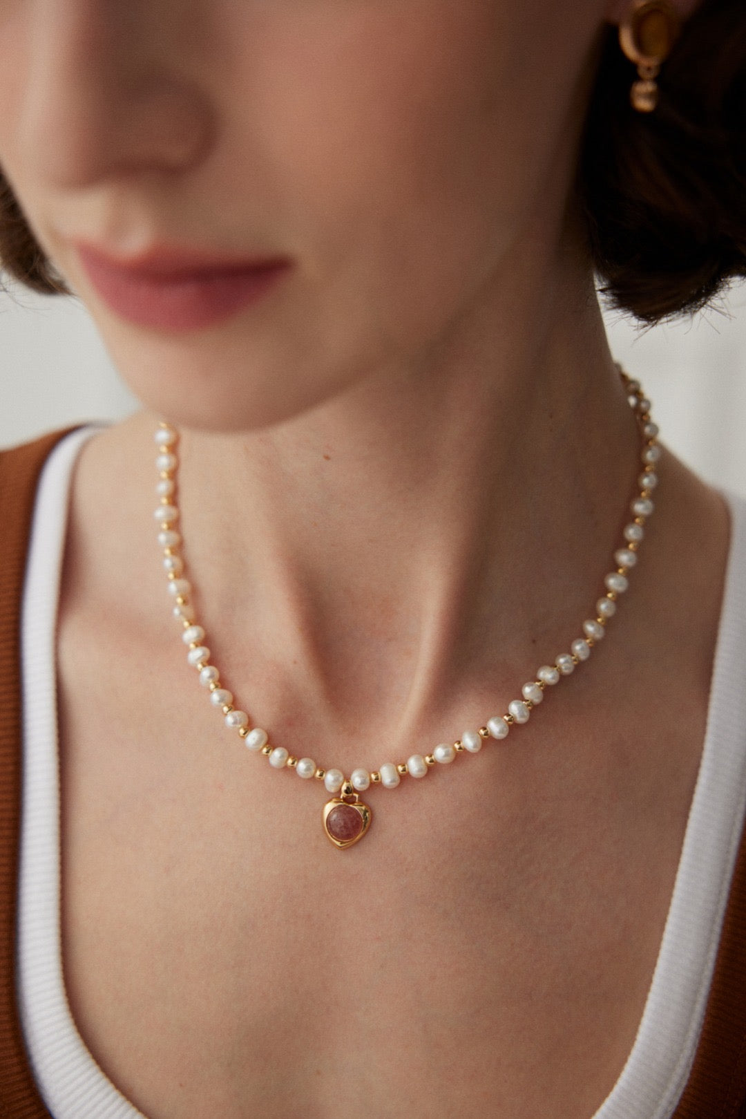Iceland Strawberry quartz Pearl necklace