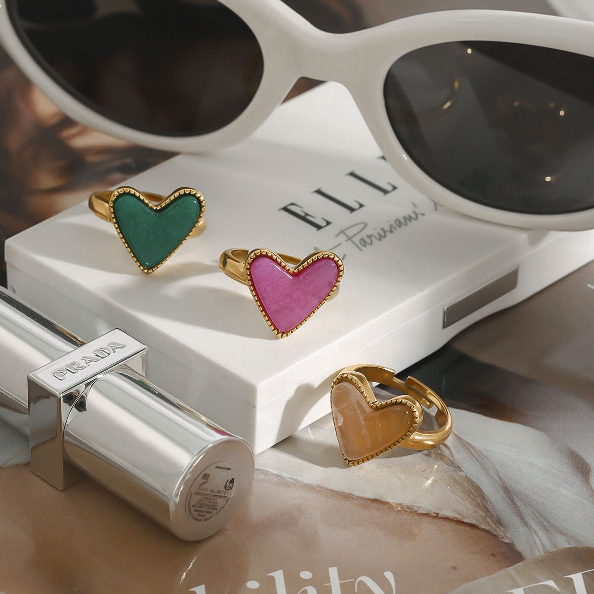 Rainbow heart rings