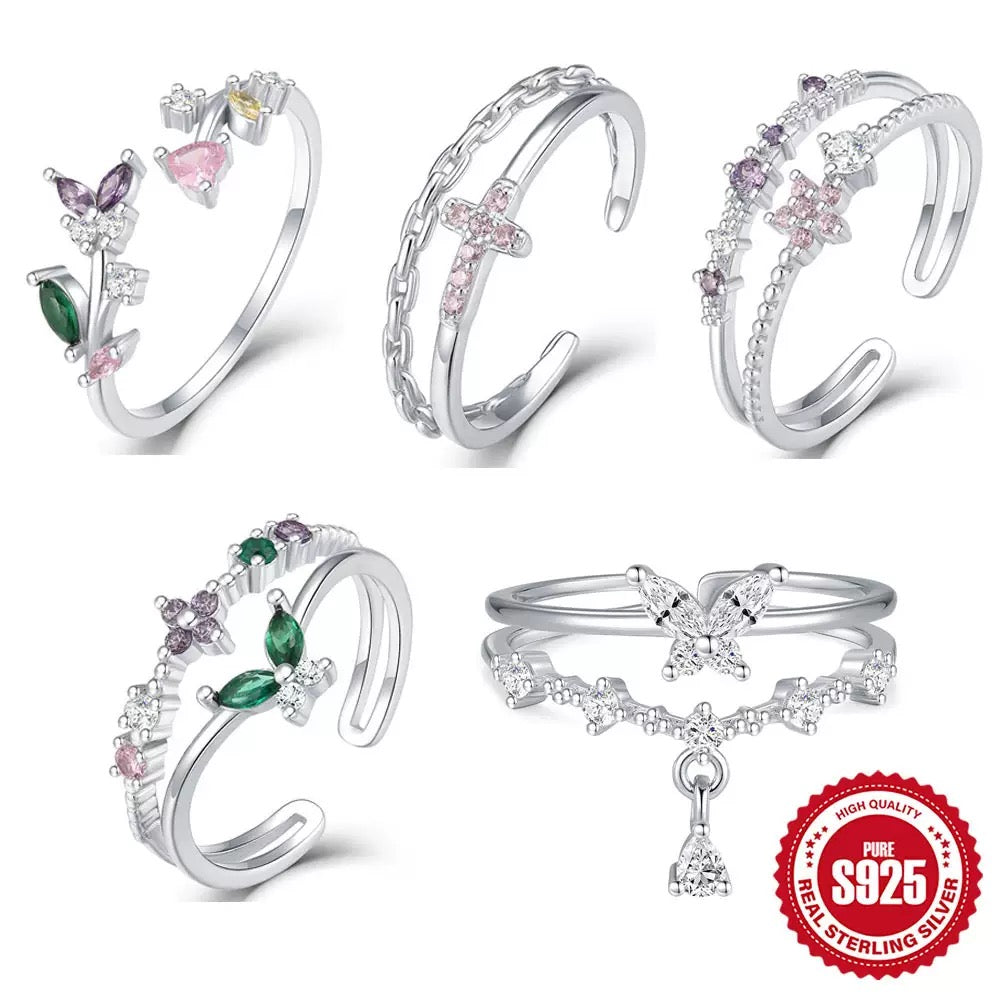 Butterfly dainty silver rings