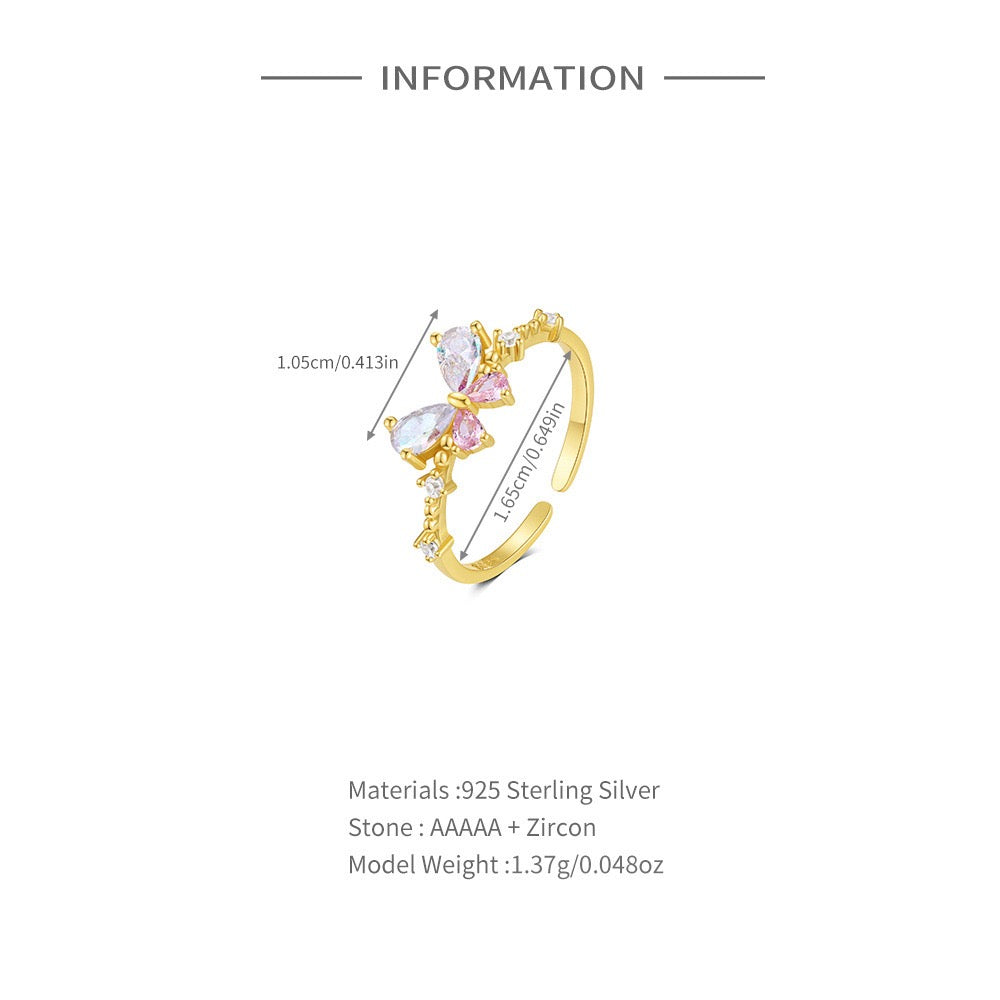 Dainty butterfly sterling silver rings