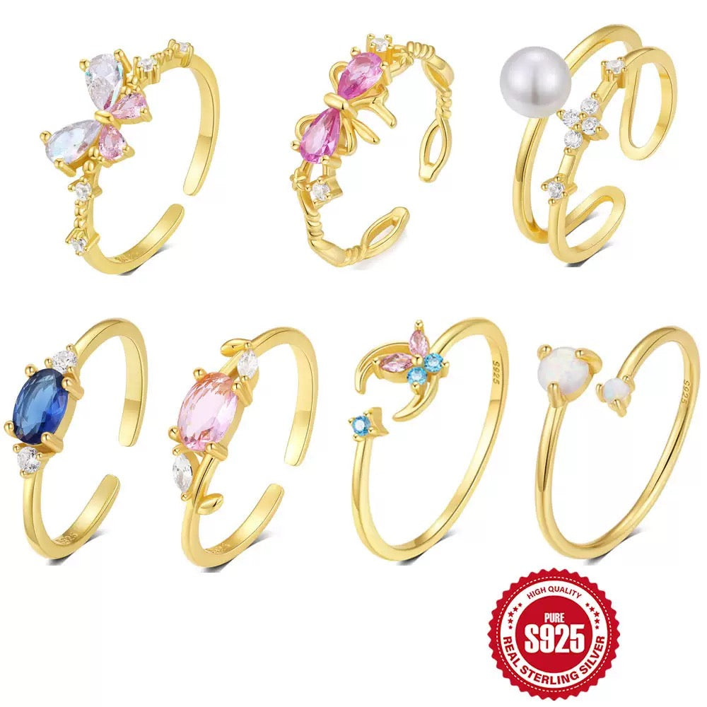 Dainty butterfly sterling silver rings