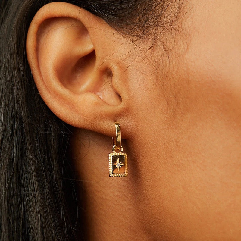 Dainty square star hoops