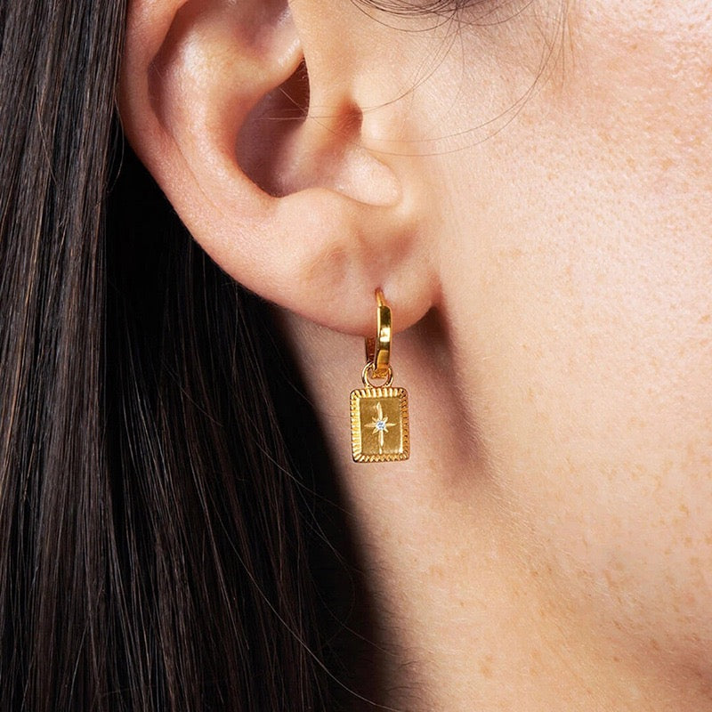 Dainty square star hoops