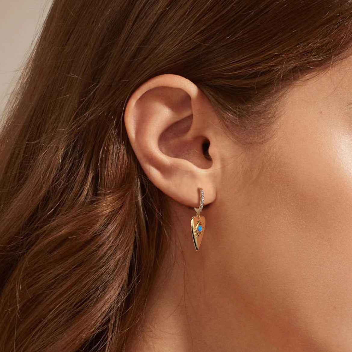 Judith Opal heart long hoops