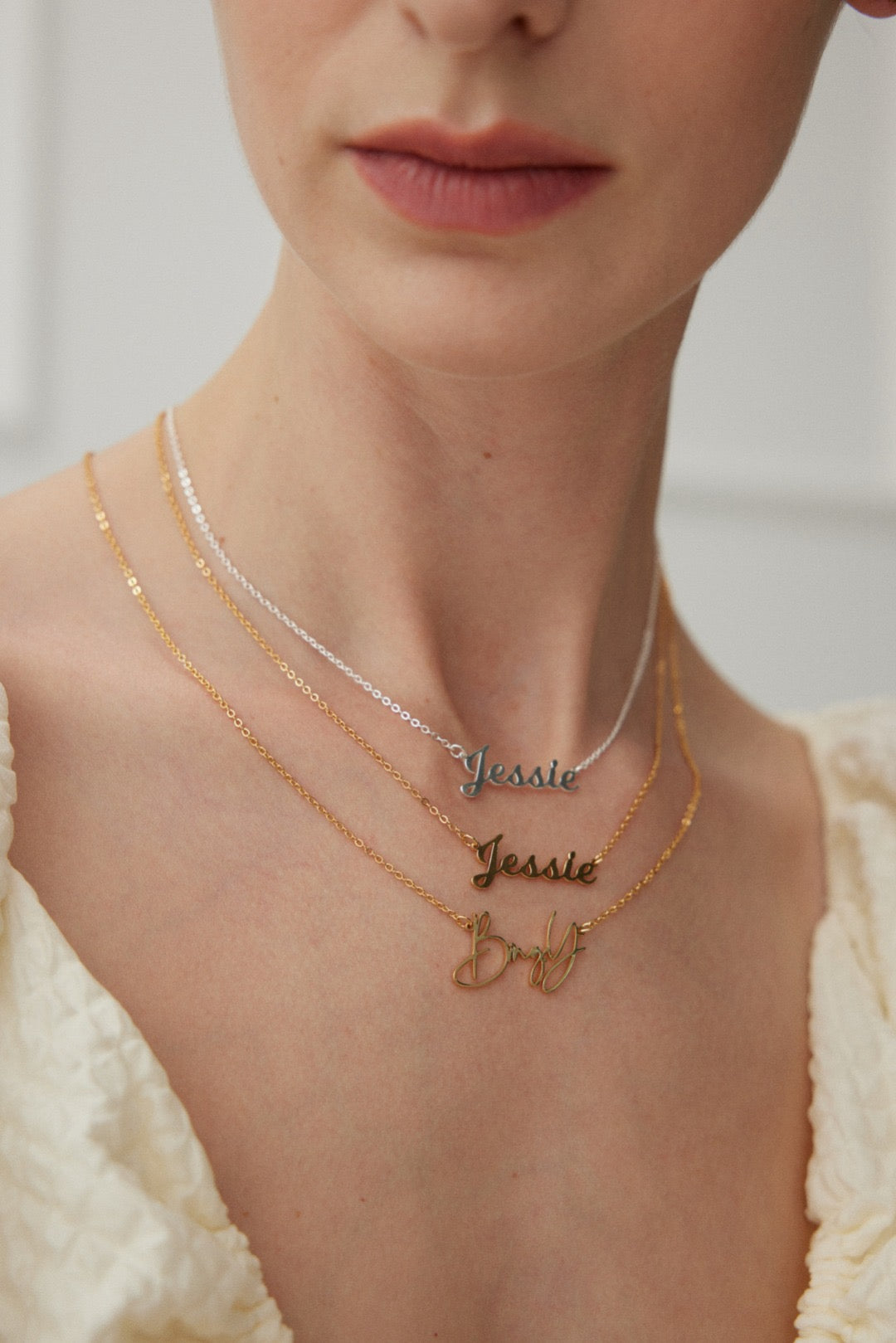 A customized name necklace sterling silver