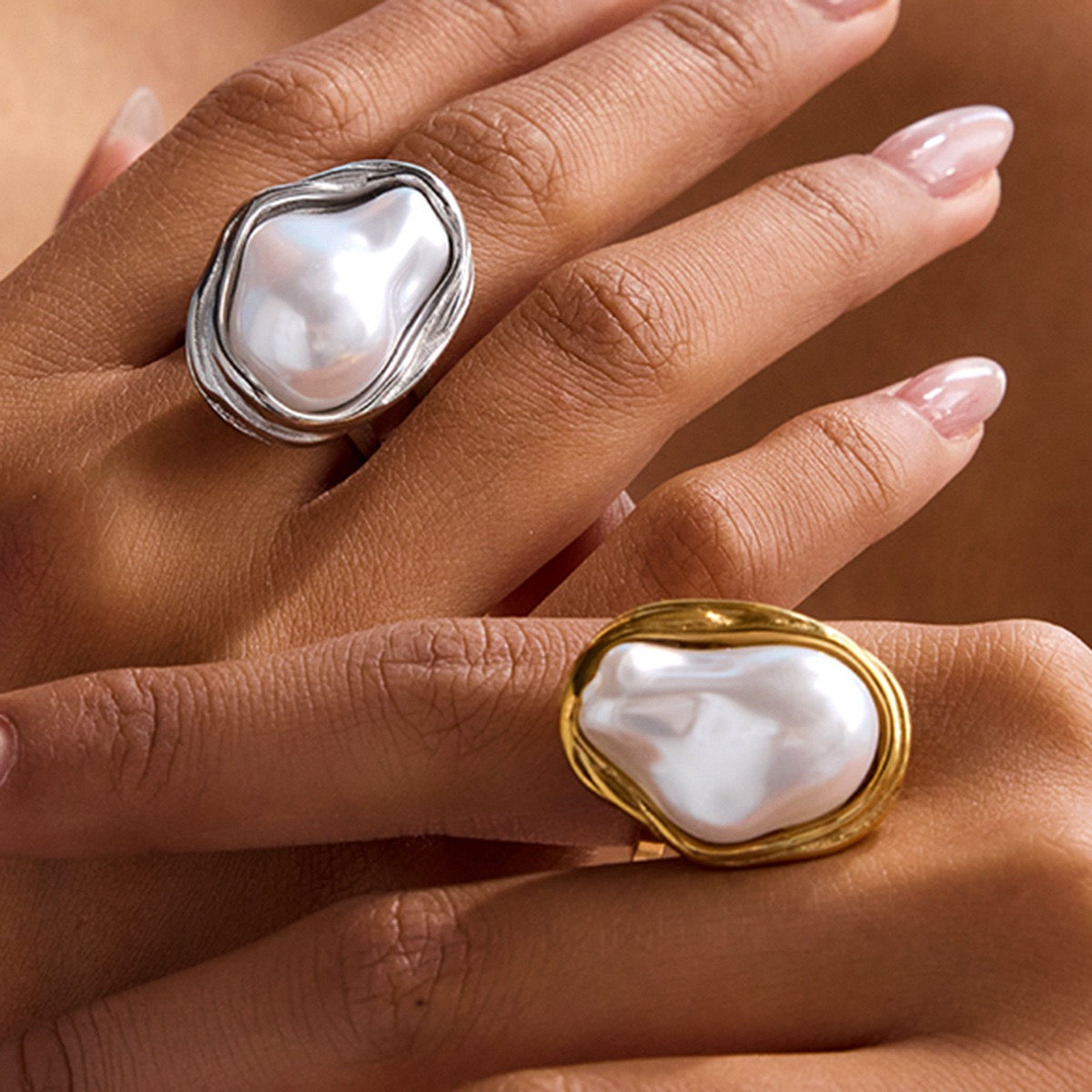Big pearly statement rings