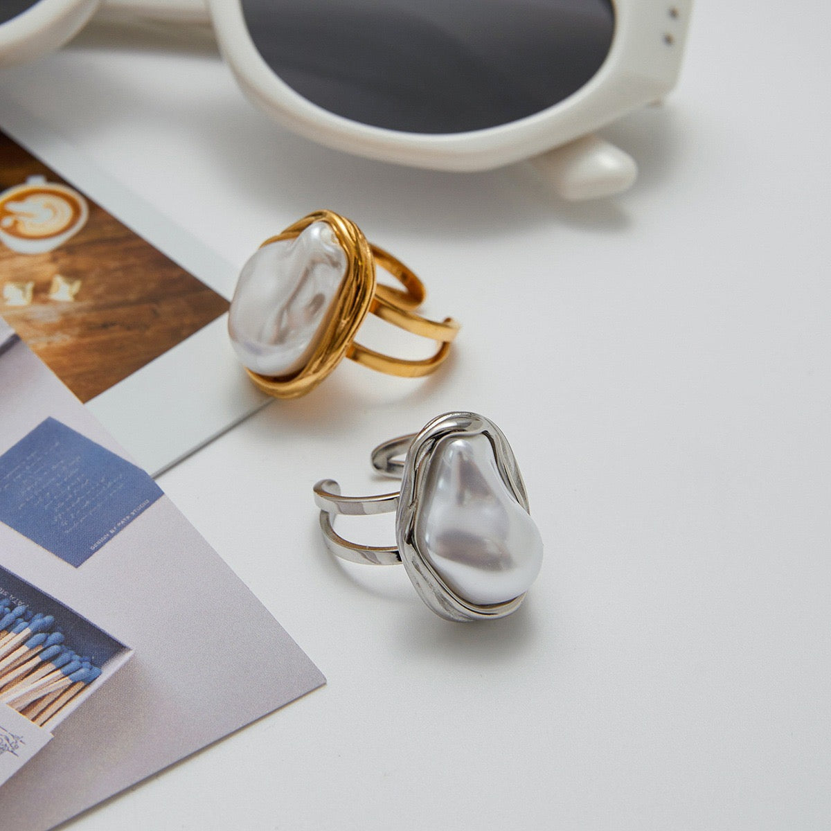 Big pearly statement rings