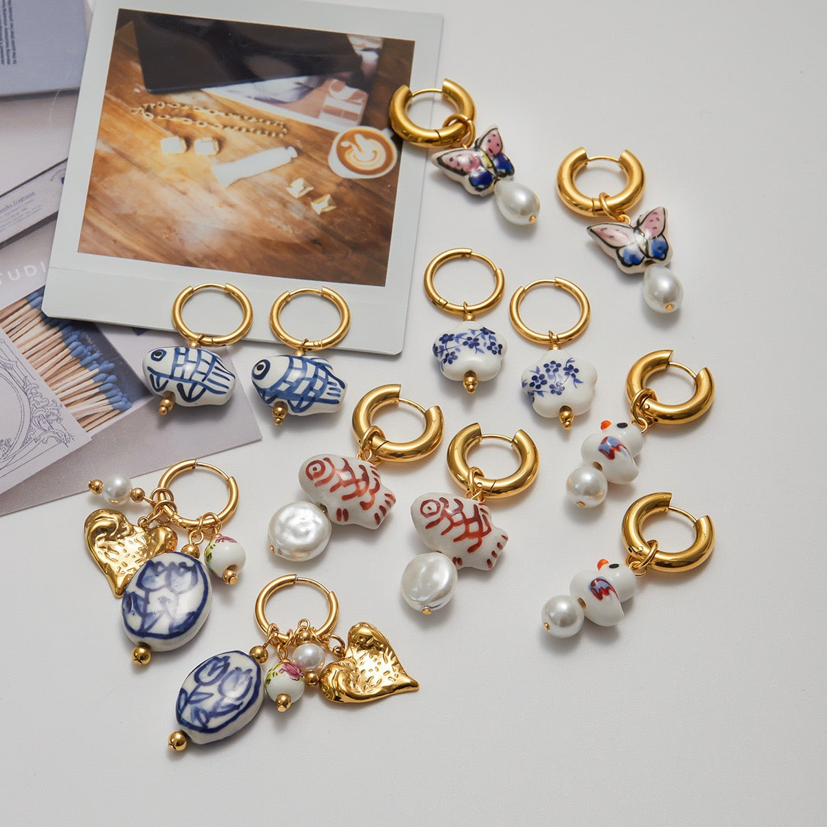 Ceramic blue tulip hoops