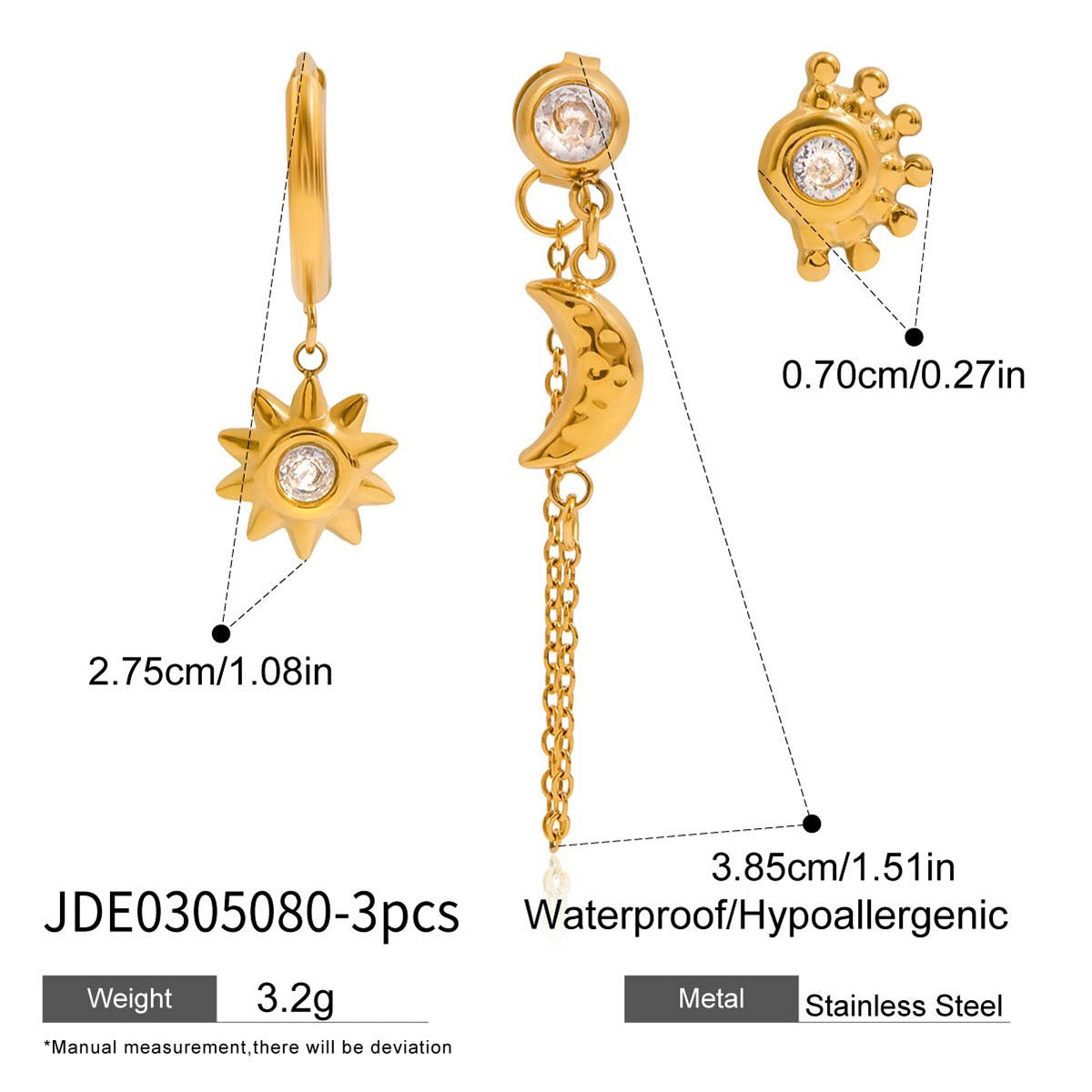 Moon and star stacking earrings
