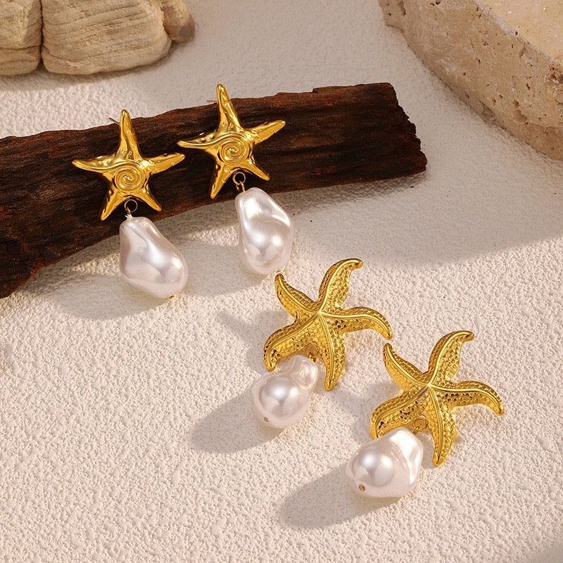 Swirl starfish pearly earrings