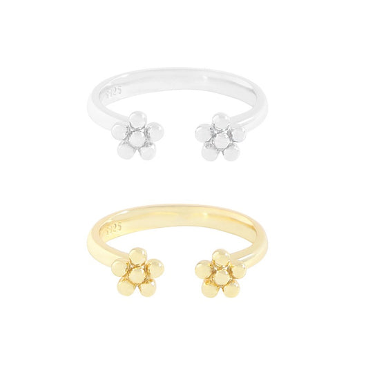 Twin flower silver rings