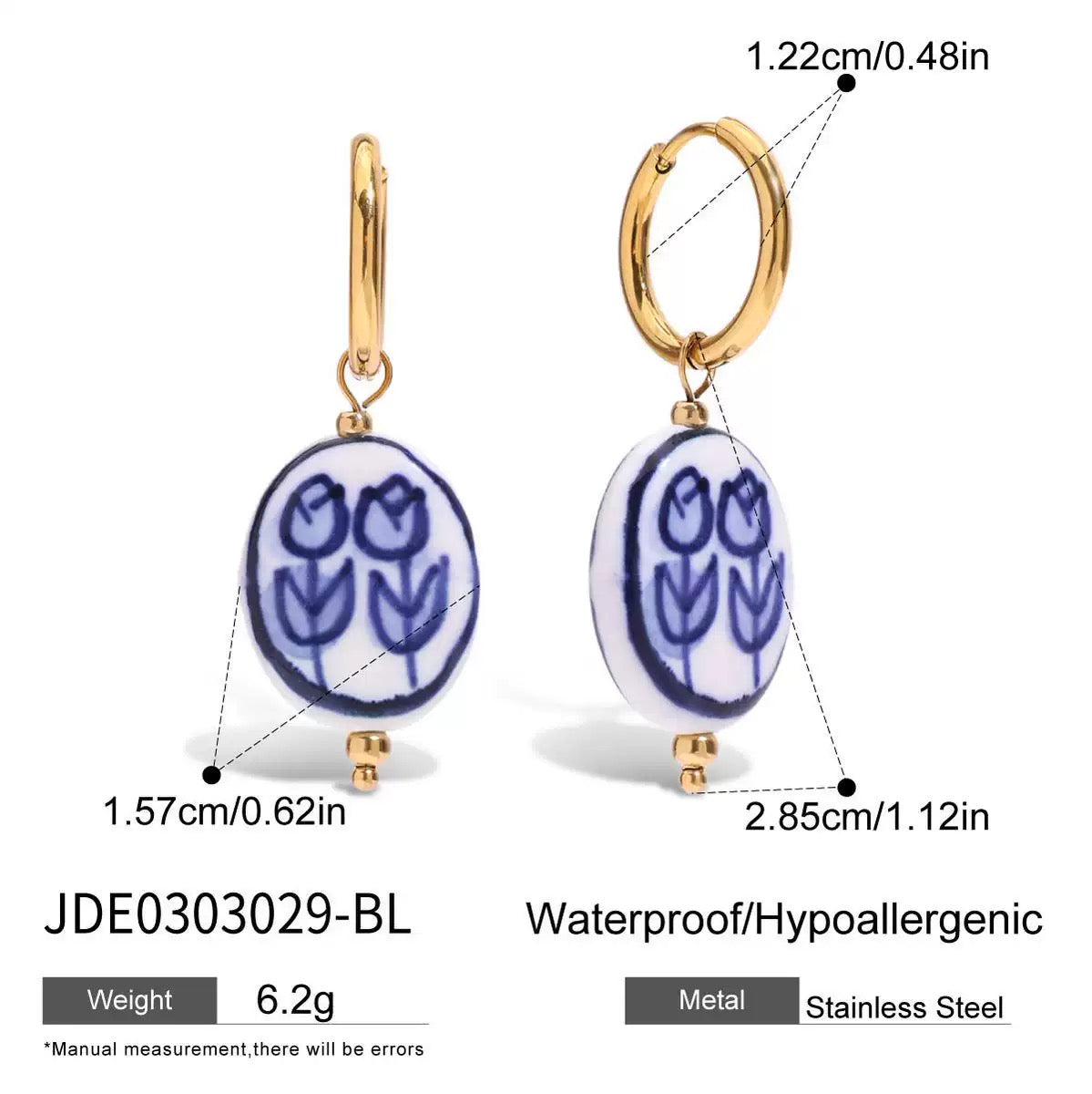 Ceramic blue tulip hoops