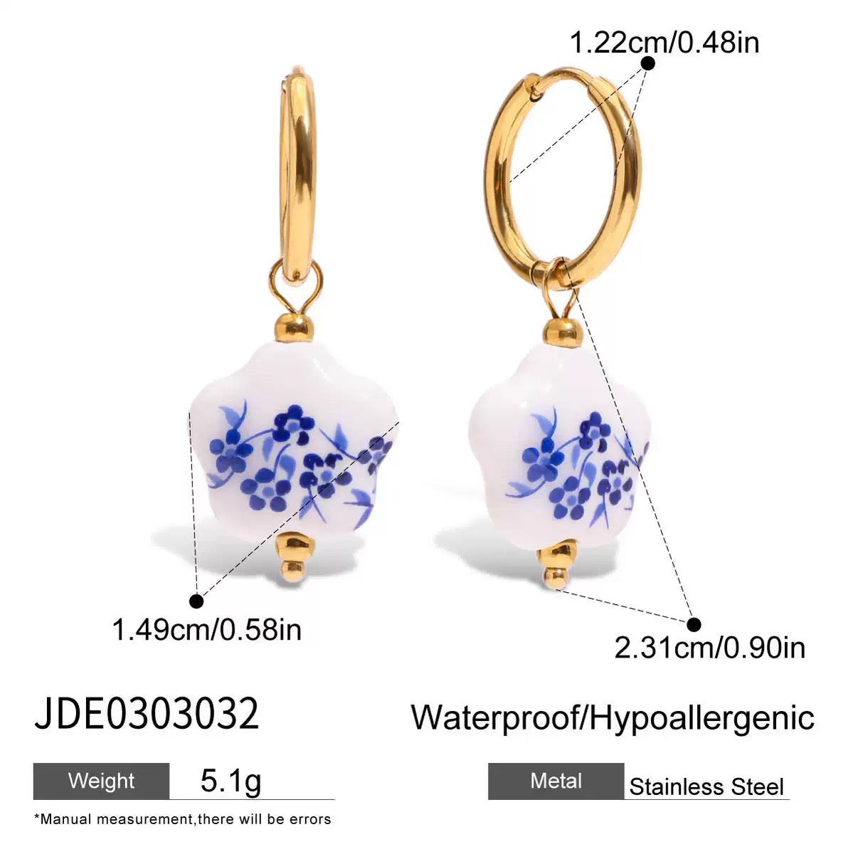 Ceramic blue tulip hoops