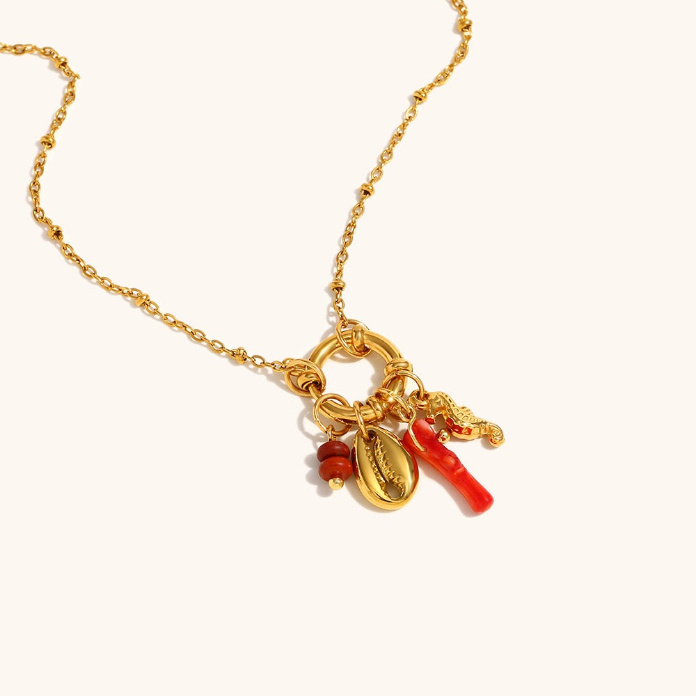 Red coral shell necklace