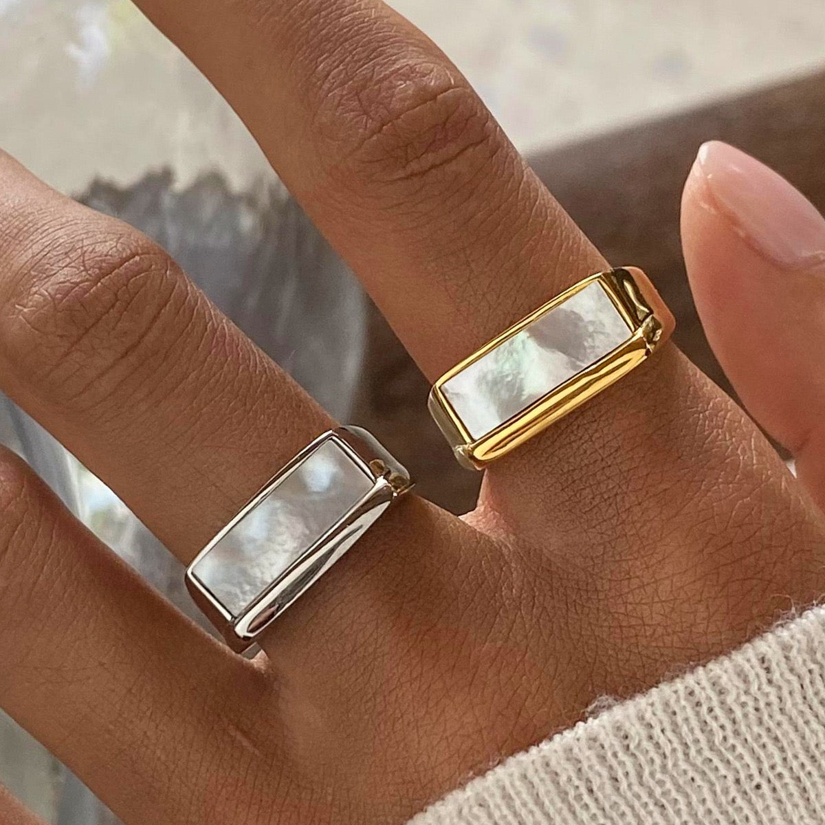 Estes White mother of pearl rings