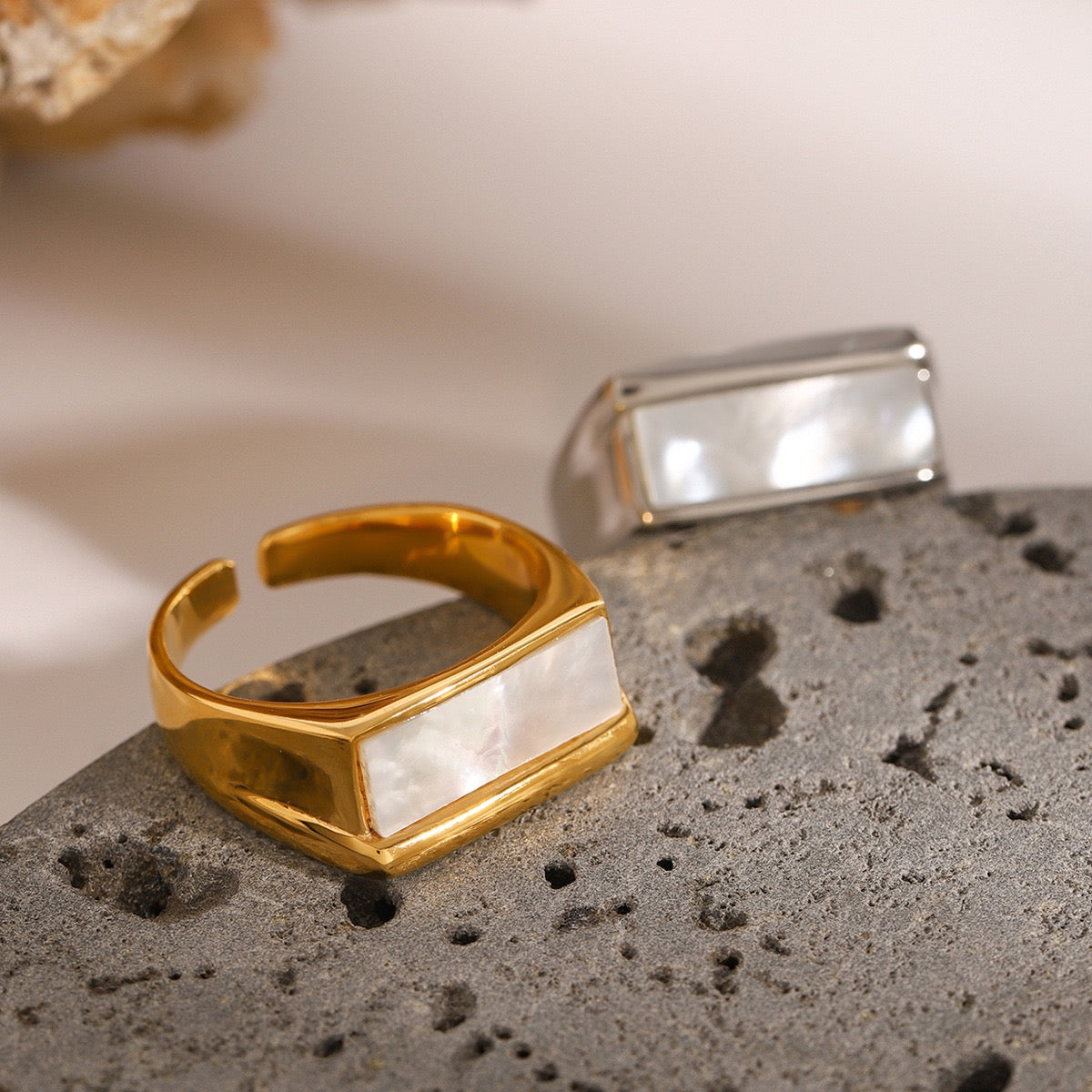 Estes White mother of pearl rings