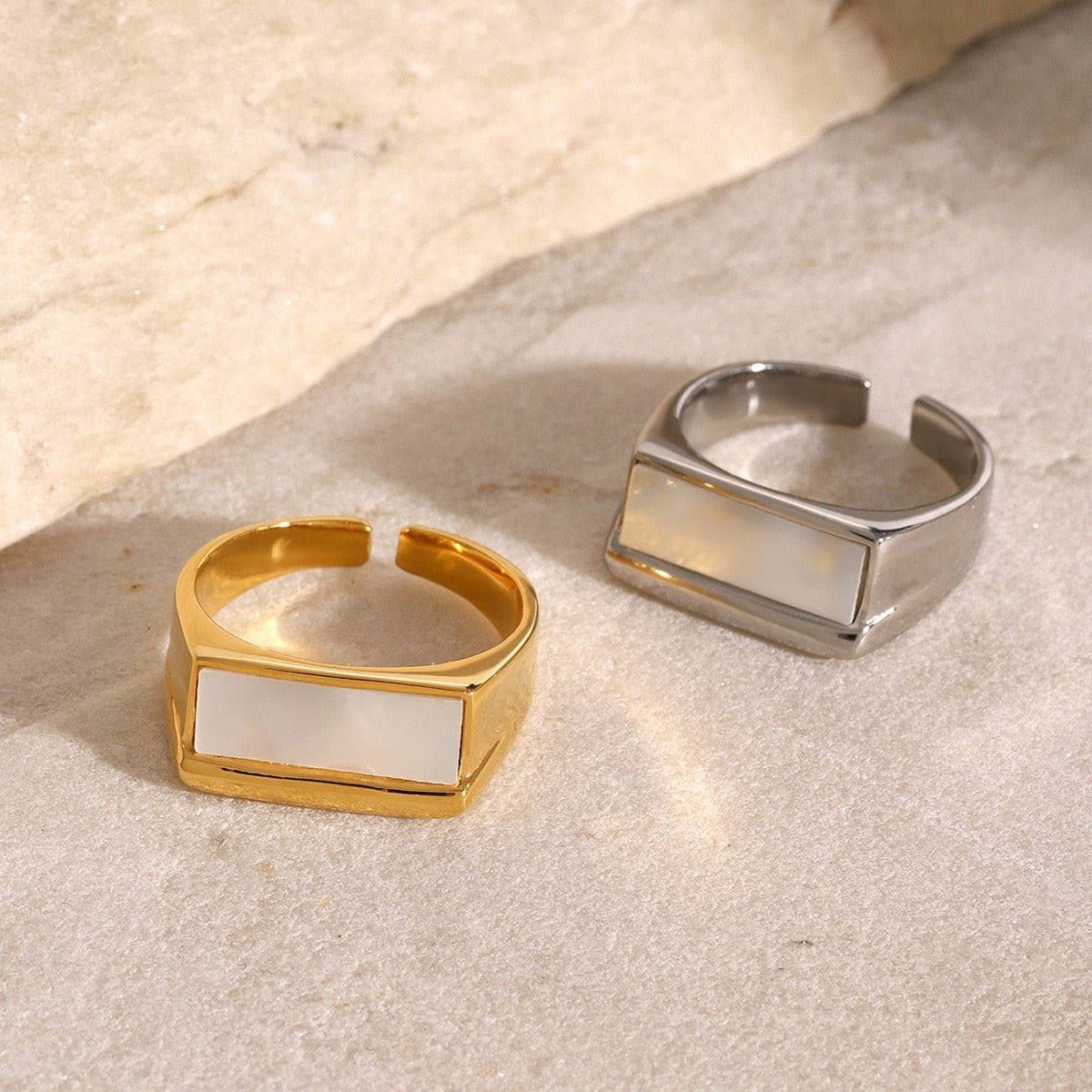 Estes White mother of pearl rings