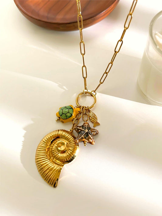 Yellow turtle shell charm necklace