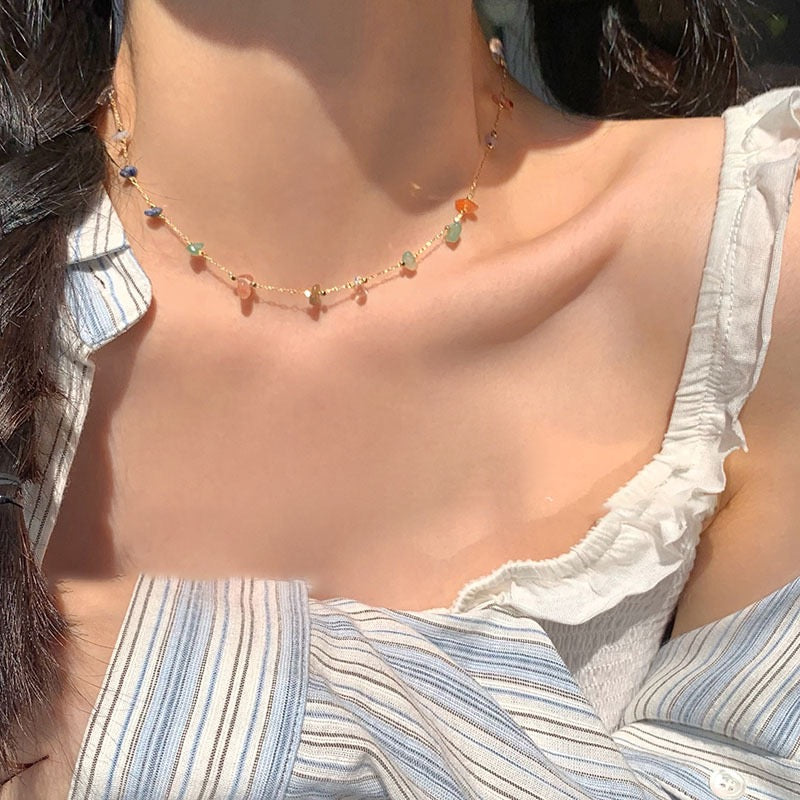 Rainbow stone dainty necklace