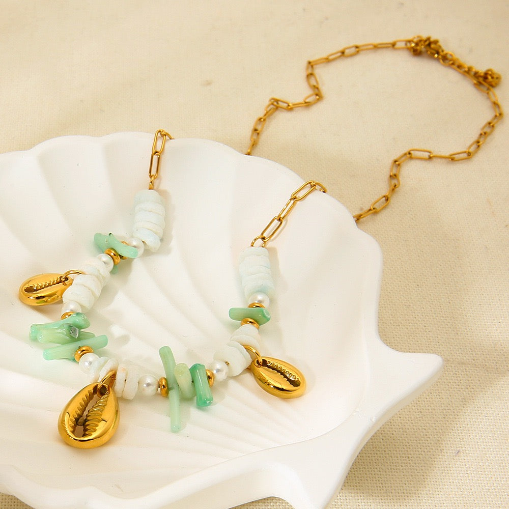 Green shell charm necklace