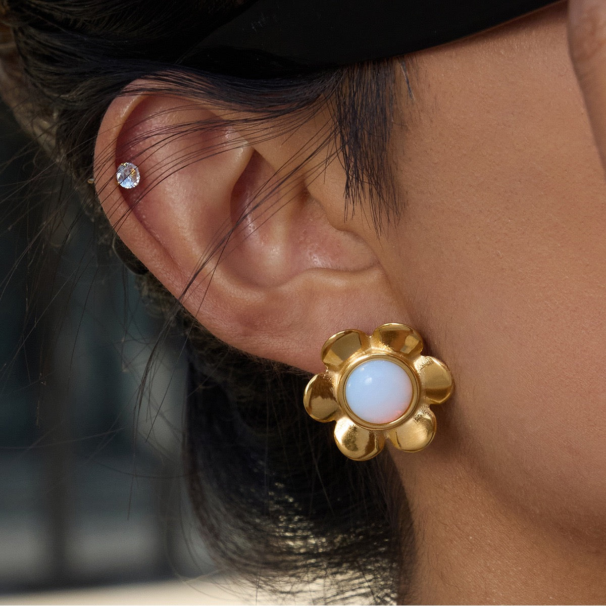 Moonstone flower earrings