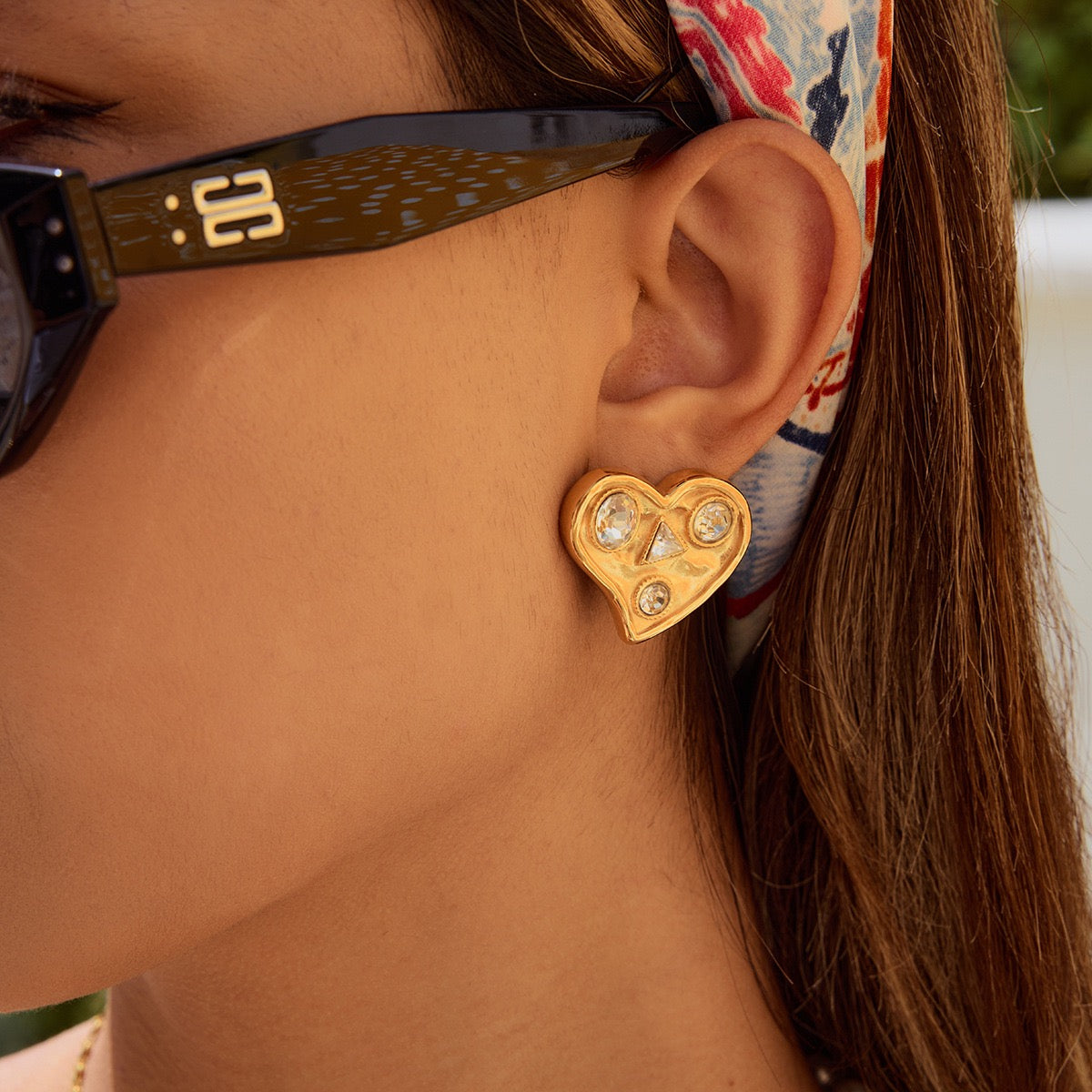 Stone heart earrings