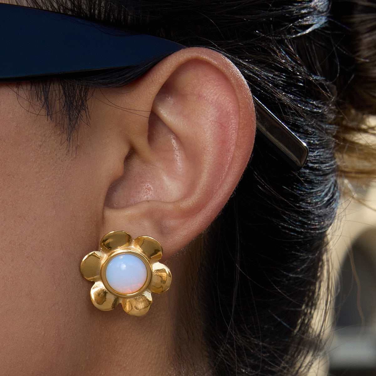 Moonstone flower earrings