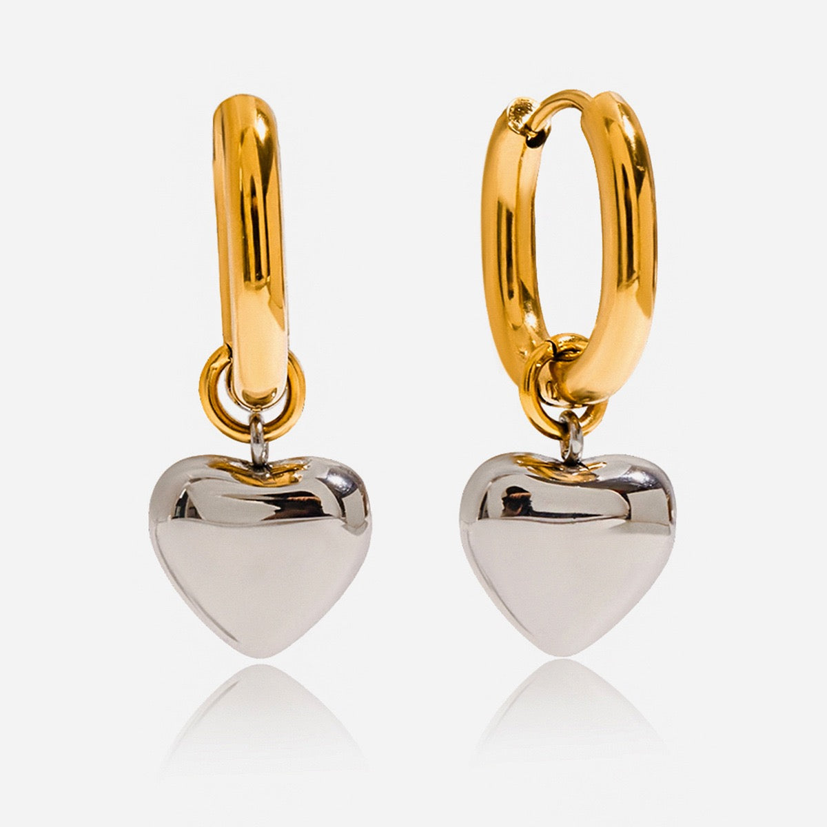 Two tones heart hoops earrings