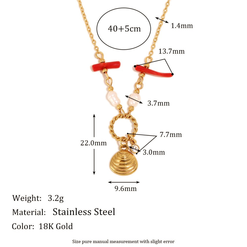 Red coral mini shell necklace