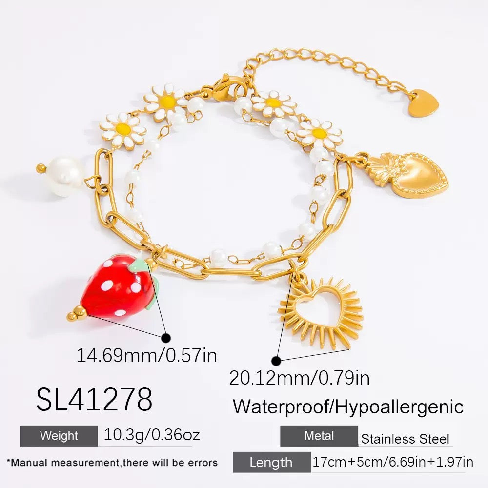 Strawberry daisy charm bracelets