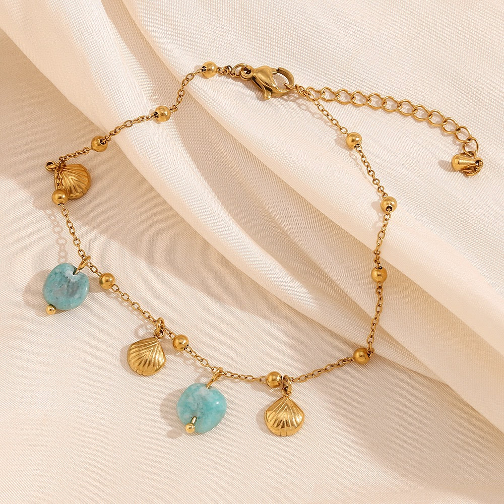 Blue shell charm anklets